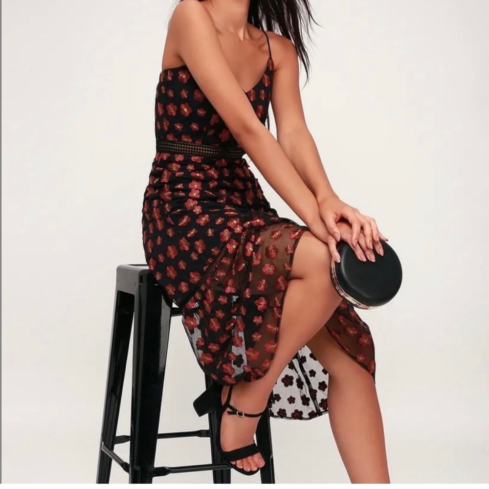 EUC Jack by BB Dakota Magic Hour Black Floral Embroidered Midi Dress 2